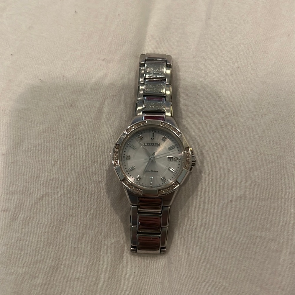 Womens Citizen watch with rhinestone bezel and face